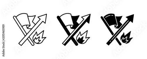 Photography Protest Symbols: Flag, Arrow, Fire Icons. Vector Graphics
