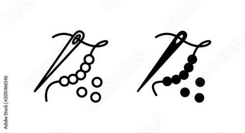 Tableau sur toile Sewing Needle with Beads Icon Set, Crafting and DIY Symbols, Textile and Fashion