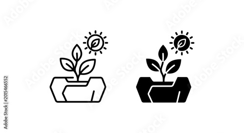 Bild auf Leinwand Drought Plant Growth Icons, Dry Cracked Earth, Sun Symbol