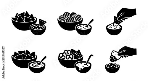 Foto Snack Bowls with Dips, Chips & Appetizers, Party Food Icons