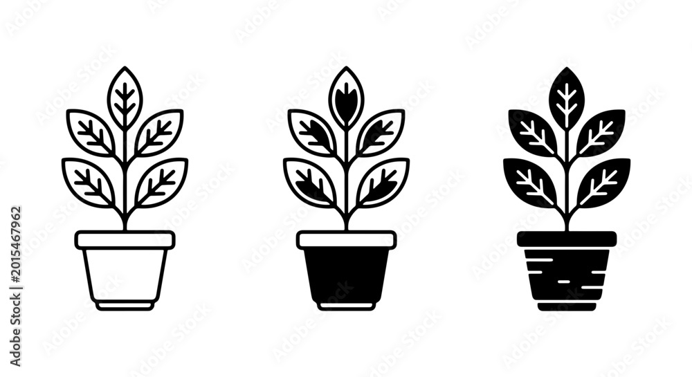 Fototapeta premium Potted Plant Icons, Vector Set, Greenery Growth, Home Decor Elements