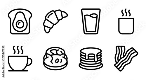 Obraz na płótnie Breakfast Icons Set: Toast, Croissant, Coffee, Pancakes, Bacon, Food Vector