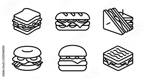 Schilderij op canvas Sandwich Icons Set, Fast Food Vector Graphics, Delicious Meal Illustrations