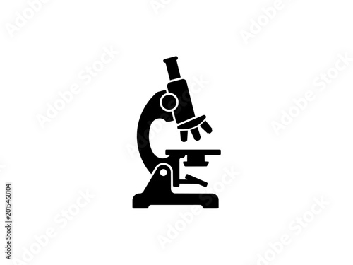 Simple black and white microscope icon for science and research isolated on transparent background, Vector