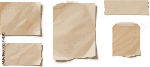 Recycled Brown Paper Craft Stick with Torn Pieces on White Background – Eco-Friendly Handmade Design Element