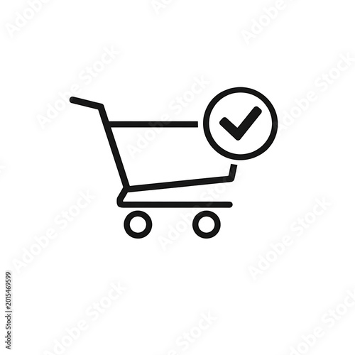 Shopping cart with a check mark icon confirming a purchase or order completion online shopping e commerce graphic resource complete purchase e-commerce confirmation selection approved