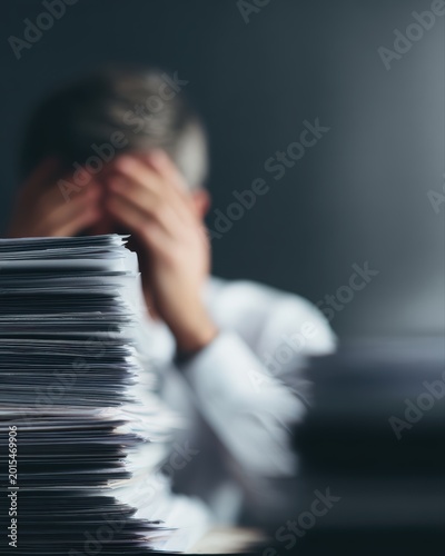 Businessman stressed at work, deadline pressure concept