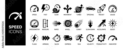 Photos Racing and speed flat design icons set, race car elements and symbols collection