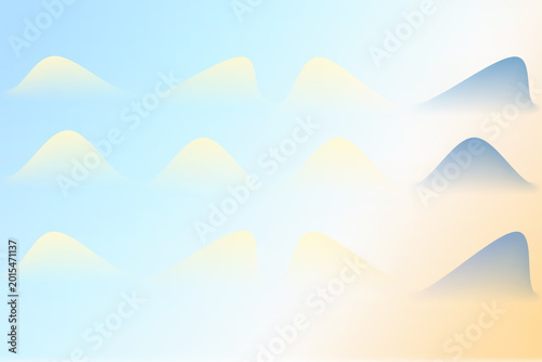 Dreamy Abstract Gradient Background with Soft Stylized Hills in Blue and Yellow Tones