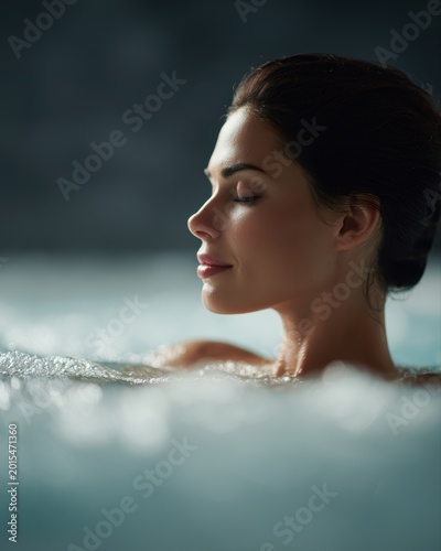 Beautiful woman relaxing in jacuzzi, spa lifestyle concept