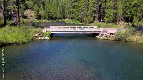 Drone view of the historic Bridge 99 on the Metolius River in central Oregon