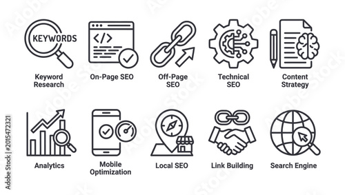 Foto Seo concepts illustrated with simple icons