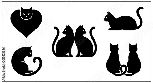 Black Cat Silhouettes Vector Illustration
