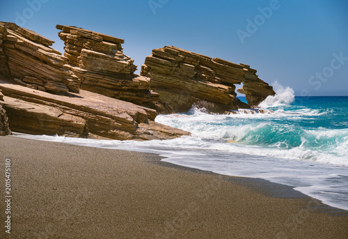 Принти на полотні Close-up of rock formations on Triopetra Beach, where they are hit by the waves