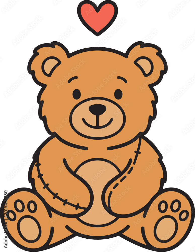 Obraz premium Cute Teddy Bear with Red Heart Flat Vector Illustration