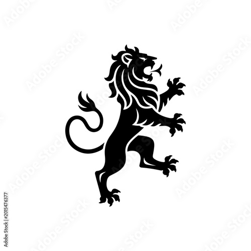 A black and white heraldic lion rampant vector silhouette. A classic medieval-style royal emblem representing power, courage, and noble heritage.