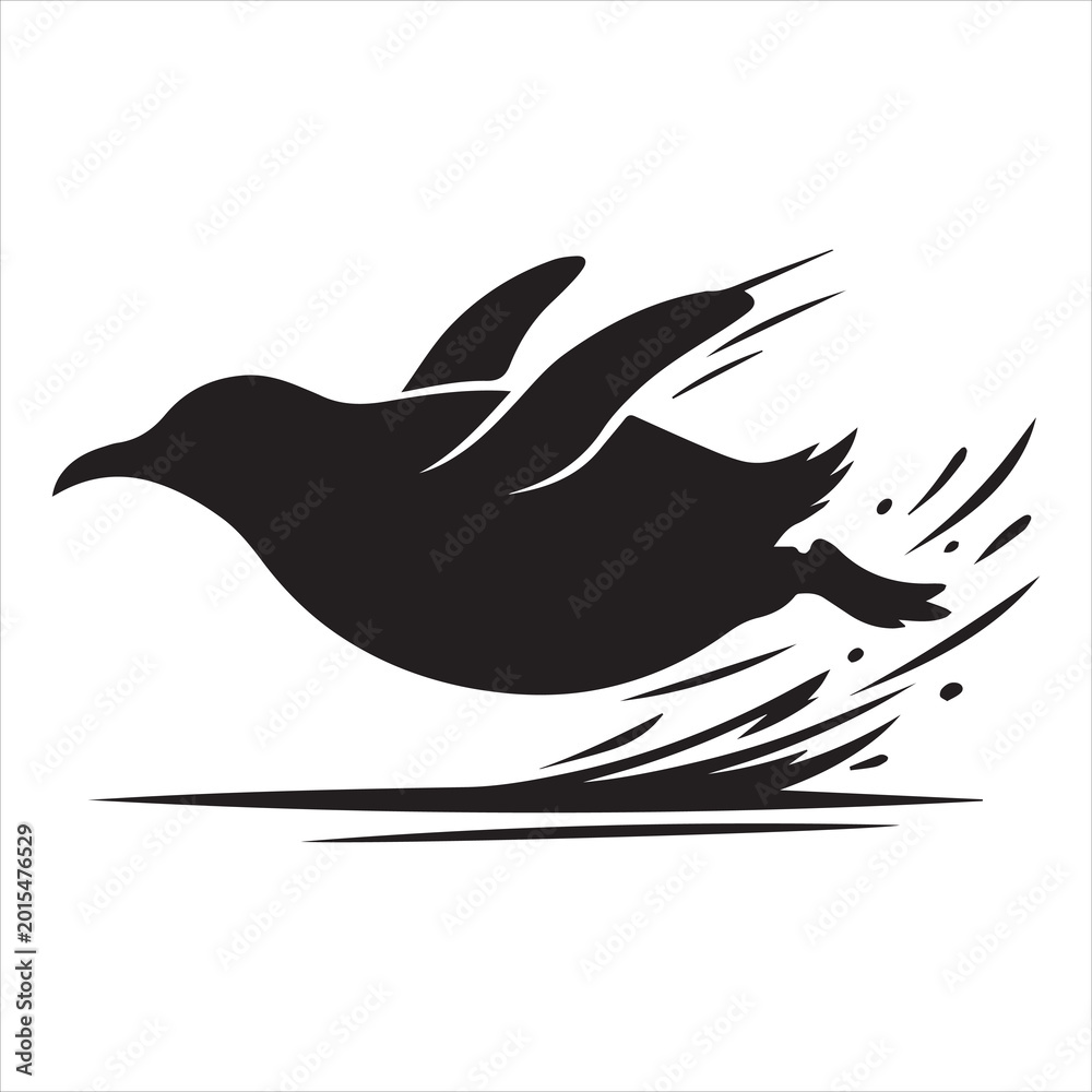 Fototapeta premium dynamic penguin sliding on ice solid black cartoon vector artwork