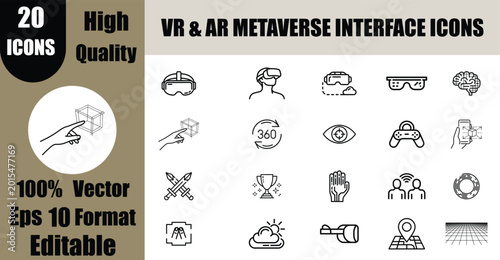 20 VR & AR Metaverse Icons - Virtual Reality, Augmented Reality, and Spatial Computing Vector Pack (EPS, Editable).
