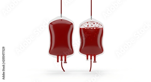 Two medical blood bags isolated on transparent background