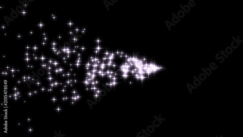 White glittering magic shimmer moving left to right curve with twinkling particles on black screen background. white glitter light tail, sparkling shining comet trace. 4k video