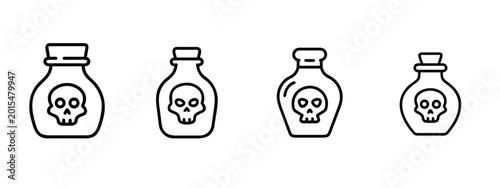 Tableau sur toile Halloween poison bottle web line icons set spooky skull potion deadly toxin glas