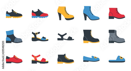 Photos Various Footwear Icons: Sneakers, Boots, Sandals, Loafers, and Slippers