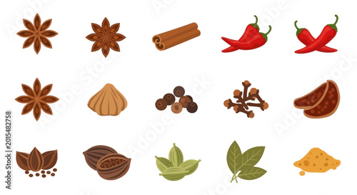 Cuadro en lienzo Spices Collection: Star Anise, Cinnamon, Chili, Clove, Cardamom, Pepper