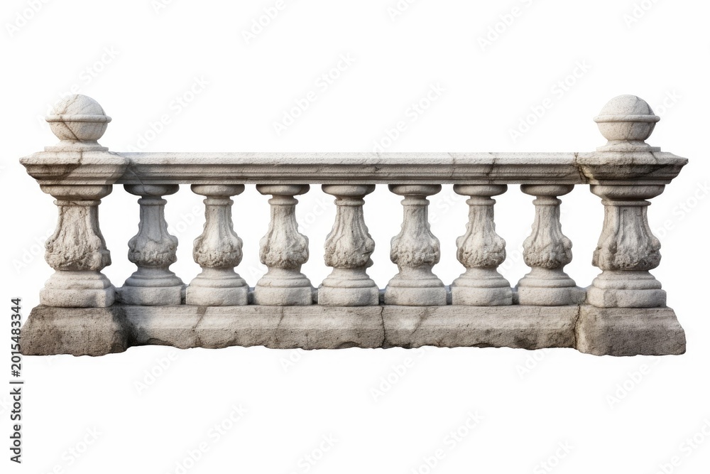 Fototapeta premium Ancient stone balustrade providing a classic architectural detail, isolated on white