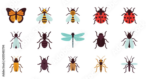 Cuadro en lienzo Butterfly, Bee, Ant, Ladybug, Dragonfly, Beetle Insects Collection