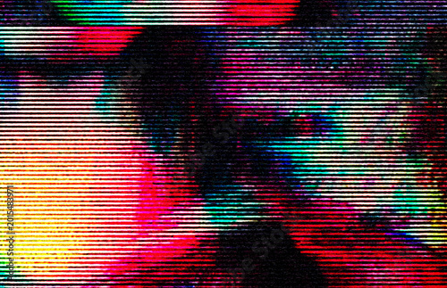 Retro VHS background. Glitch art scan line background. TV scan line monitor for old technology concept. Glitch camera effect
