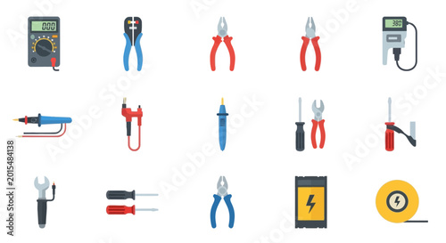 Foto Electrical Tools and Equipment Icons Set for Repair and Construction