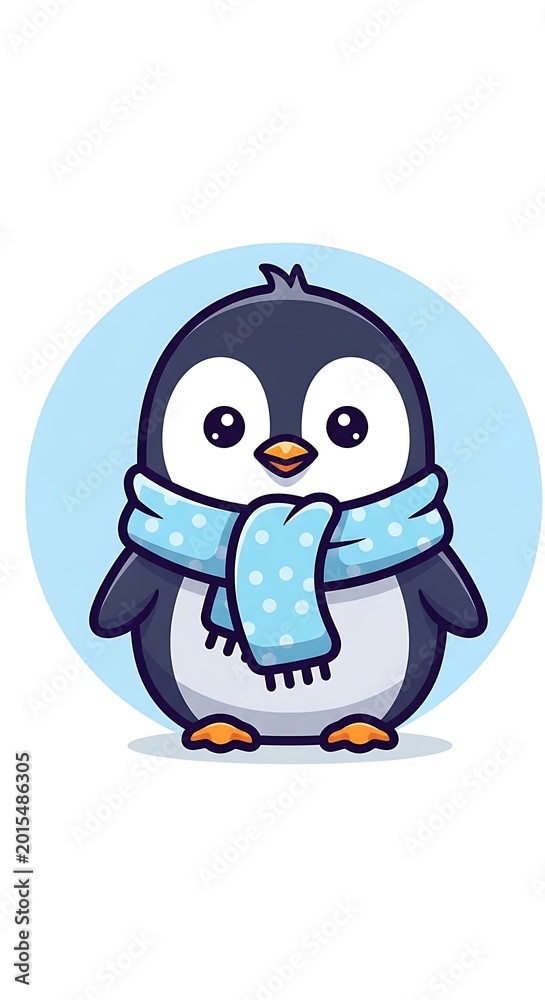 Obraz premium Cute cartoon penguin wearing scarf.