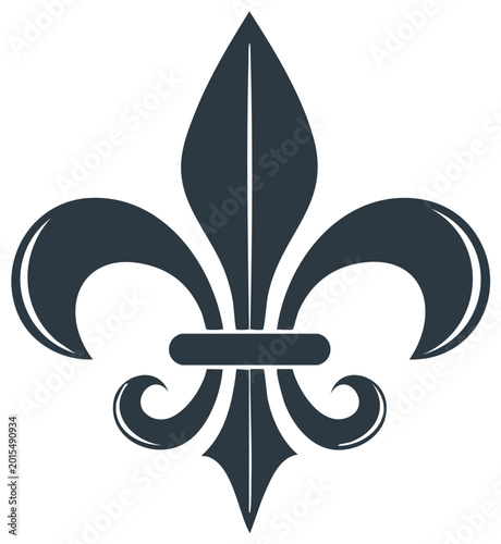 Elegant Dark Blue Fleur de Lis Symbol Isolated on White Background