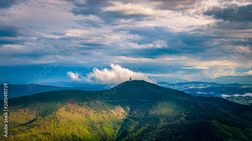 mountain landscape with clouds, Lysá Hora, Czech Republic 