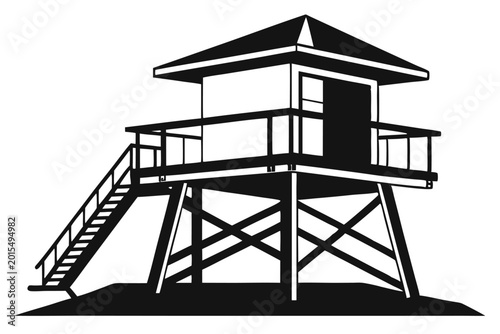 lifeguard tower silhouette line art vector illustration with a white background