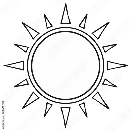 Radiant Sun Outline Illustration with Sharp Rays and Geometric Shapes for Summer Designs and Weather Concepts