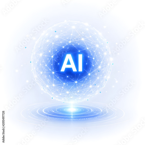 Artificial Intelligence Core in Glowing Digital Mesh Network
