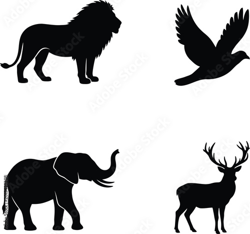 Photography Wild animal silhouette collection isolated on white background featuring various wildlife species icons