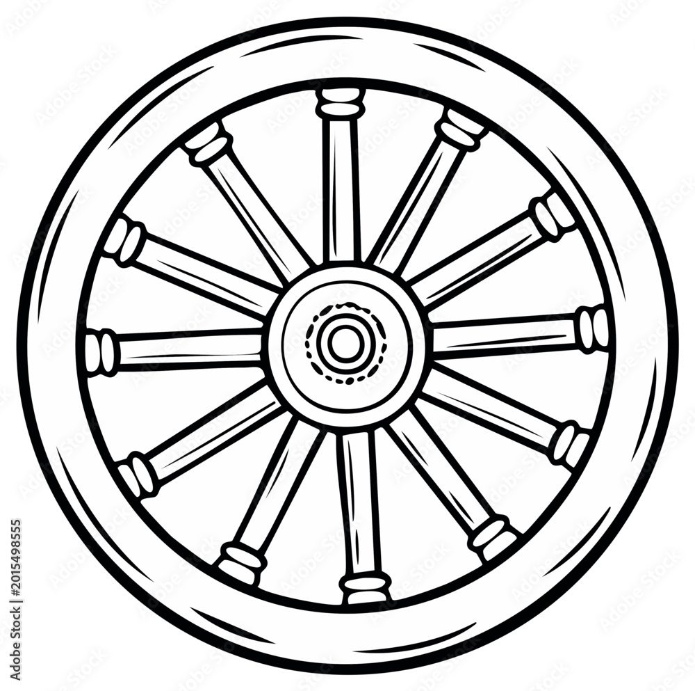 Fototapeta premium Classic Wagon Wheel Wooden Spokes Round Transportation Element