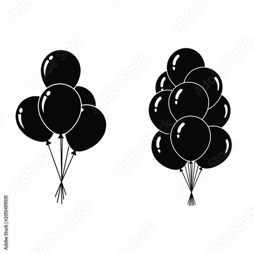 Bild auf Leinwand Black balloon bunches vector illustration, glossy party balloon silhouettes on s