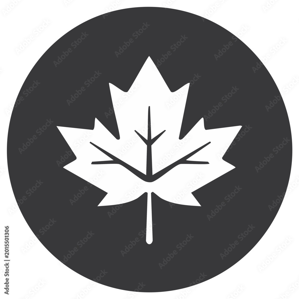Obraz premium Maple leaf silhouette inside circular background, Canadian symbol in monochrome, graphic representation