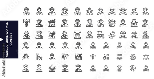Bild auf Leinwand Agricultural worker Icon Set: A comprehensive collection of icons featuring agricultural workers and related elements, perfect for design and informational needs