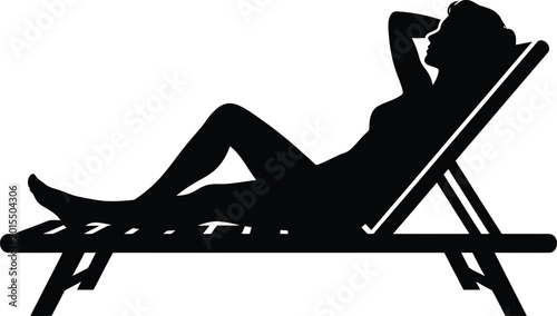 Woman relaxing on beach chair silhouette against a white background