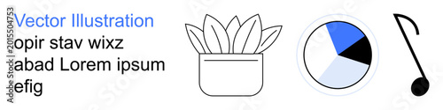 Free Download Business, data visualization, nature, creativity, music, minimalism. Plant leaves in a pot, segmented pie chart and stylized musical note. Data visualization and creativity concept - GFXLoad