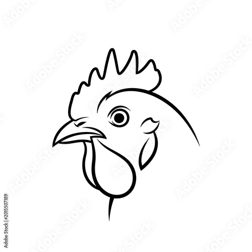 Rooster head in simple black outline.