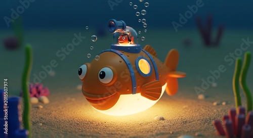 Little boy in fish scuba diving underwater.
