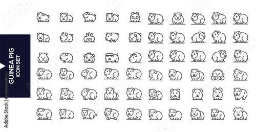 Canvastavla Guinea Pig Icon Set: A comprehensive collection of minimalistic guinea pig icons, perfect for a wide range of design and creative projects, showcasing adorable little animals