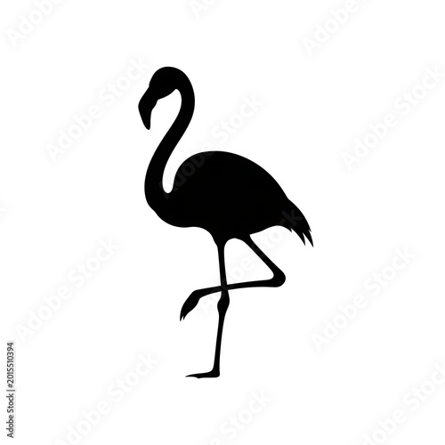 Black silhouette of a flamingo standing.