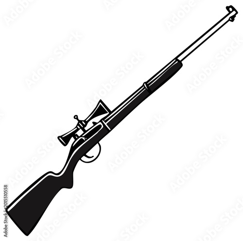 Hunting Rifle with Scope Side View Black and White Line Art