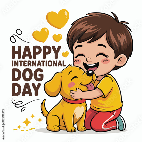 Happy International Dog Day Cute Cartoon Hug